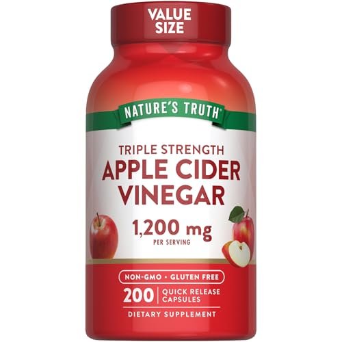 Nature's Truth Apfelessig Kapseln | 1200 mg | 200 Stück | Extra Stärke | Großpackung | Nicht-GVO, glutenfrei