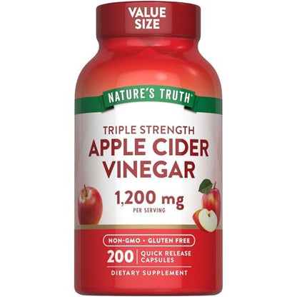Nature's Truth Apfelessig Kapseln | 1200 mg | 200 Stück | Extra Stärke | Großpackung | Nicht-GVO, glutenfrei