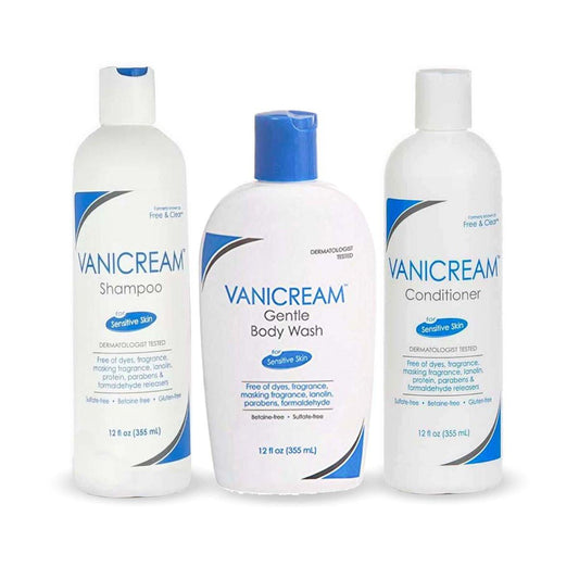Vanicream Free & Clear Shampoo, Conditioner und Duschbad Set – Sanfte Reinigung für empfindliche Haut, ohne Duftstoffe und Parabene – 3 x 355 ml