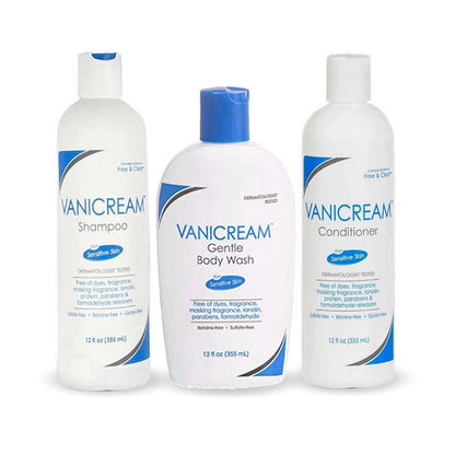 Vanicream Free & Clear Shampoo, Conditioner und Duschbad Set – Sanfte Reinigung für empfindliche Haut, ohne Duftstoffe und Parabene – 3 x 355 ml