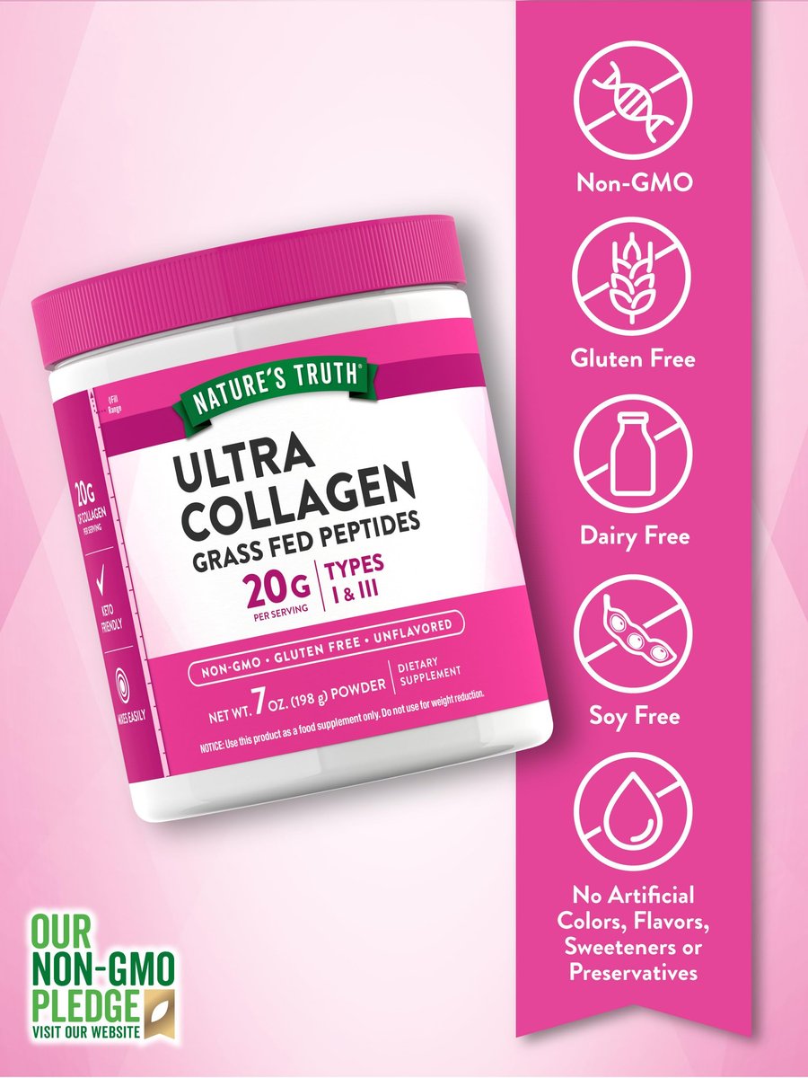 Nature's Truth Kollagenpulver | 198 g | Typ I und III | Ungesüßt | Weidehaltung, Keto-freundlich | Non-GMO & glutenfrei