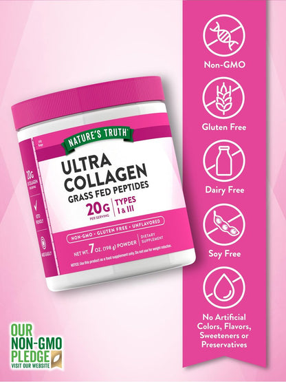 Nature's Truth Kollagenpulver | 198 g | Typ I und III | Ungesüßt | Weidehaltung, Keto-freundlich | Non-GMO & glutenfrei