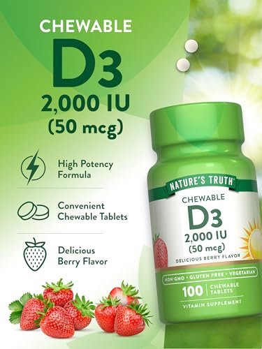 Nature's Truth Vitamin D3 2.000 IE Kautabletten – 100 Tabletten, Beerengeschmack, Vegetarisch, Nicht-GVO & Glutenfrei