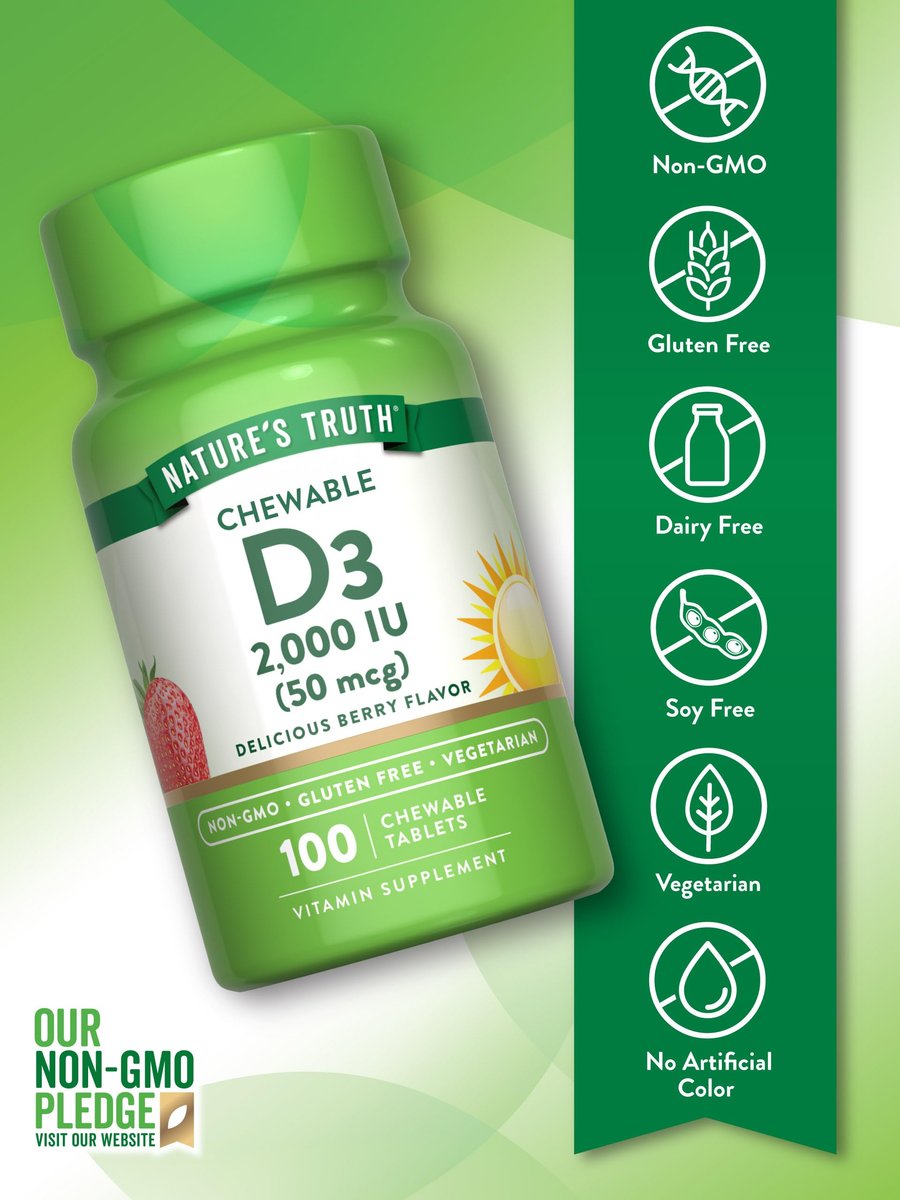 Nature's Truth Vitamin D3 2.000 IE Kautabletten – 100 Tabletten, Beerengeschmack, Vegetarisch, Nicht-GVO & Glutenfrei