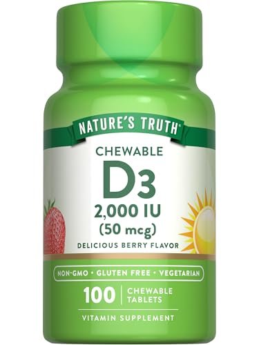 Nature's Truth Vitamin D3 2.000 IE Kautabletten – 100 Tabletten, Beerengeschmack, Vegetarisch, Nicht-GVO & Glutenfrei