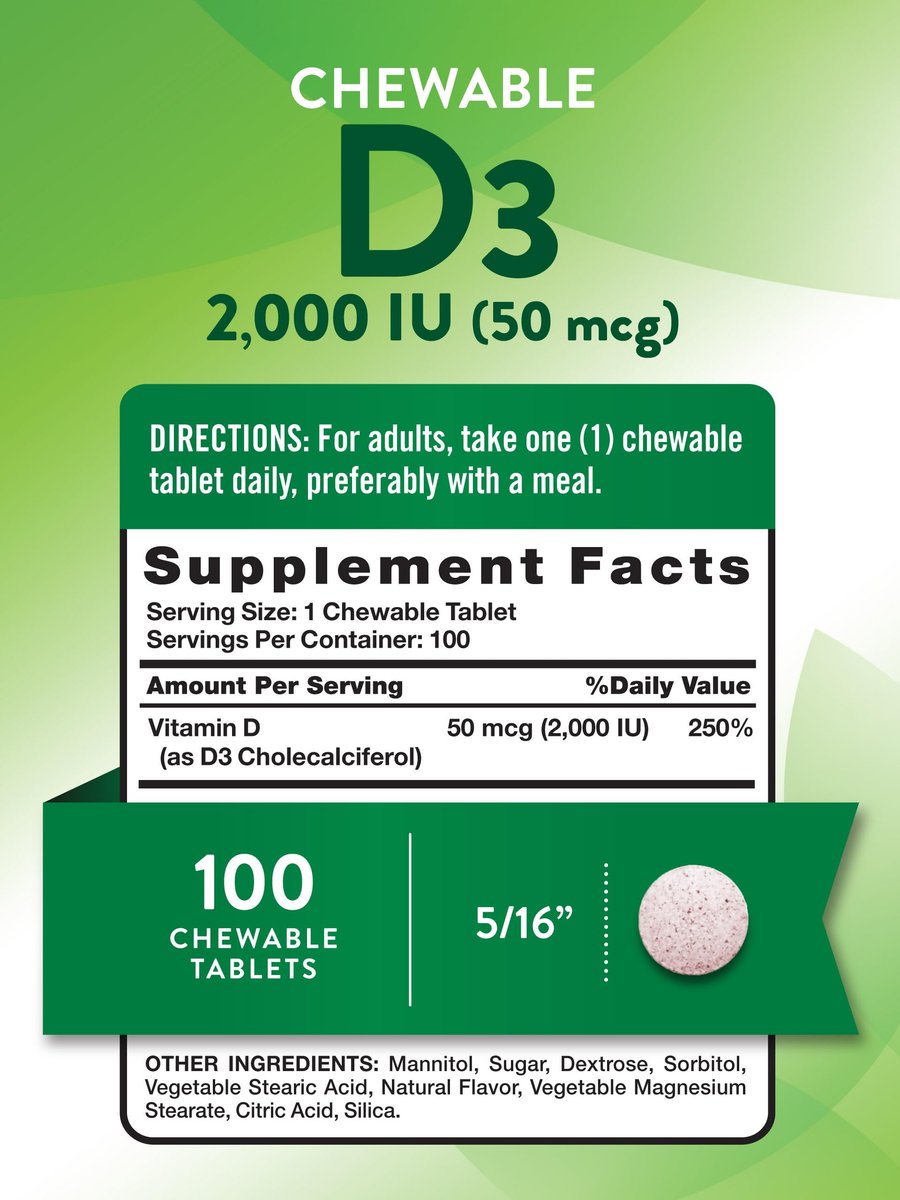 Nature's Truth Vitamin D3 2.000 IE Kautabletten – 100 Tabletten, Beerengeschmack, Vegetarisch, Nicht-GVO & Glutenfrei