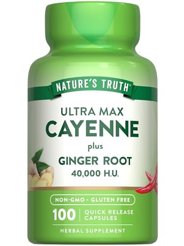 Nature's Truth Cayenne Pfeffer Kapseln | 40.000 HU | 100 Kapseln | mit Ingwerwurzel | Non-GMO & Glutenfrei