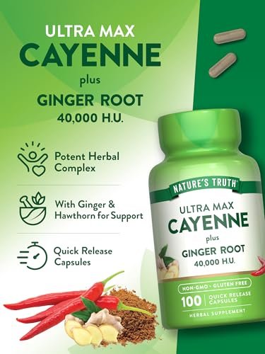 Nature's Truth Cayenne Pfeffer Kapseln | 40.000 HU | 100 Kapseln | mit Ingwerwurzel | Non-GMO & Glutenfrei