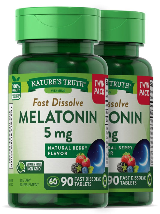 Nature's Truth Melatonin 5 mg | 180 Fast Dissolve Tabletten (2 x 90er-Pack) | Natürlicher Beerengeschmack | Vegetarisch, Nicht-GVO, Glutenfrei