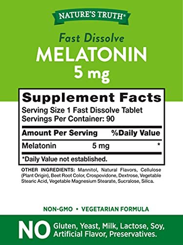Nature's Truth Melatonin 5 mg | 180 Fast Dissolve Tabletten (2 x 90er-Pack) | Natürlicher Beerengeschmack | Vegetarisch, Nicht-GVO, Glutenfrei