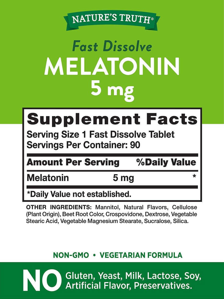 Nature's Truth Melatonin 5 mg | 180 Fast Dissolve Tabletten (2 x 90er-Pack) | Natürlicher Beerengeschmack | Vegetarisch, Nicht-GVO, Glutenfrei