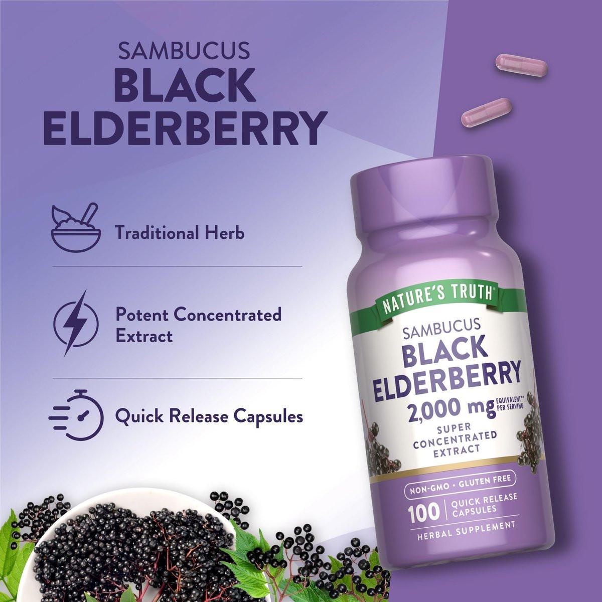 Nature's Truth Schwarzer Holunder Kapseln | 100 Stück | Superkonzentrierter Sambucus Extrakt | Non-GMO und Glutenfrei
