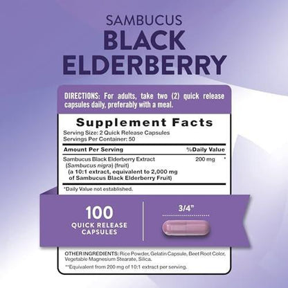 Nature's Truth Schwarzer Holunder Kapseln | 100 Stück | Superkonzentrierter Sambucus Extrakt | Non-GMO und Glutenfrei