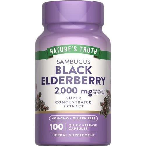 Nature's Truth Schwarzer Holunder Kapseln | 100 Stück | Superkonzentrierter Sambucus Extrakt | Non-GMO und Glutenfrei