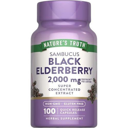 Nature's Truth Schwarzer Holunder Kapseln | 100 Stück | Superkonzentrierter Sambucus Extrakt | Non-GMO und Glutenfrei