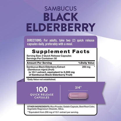Nature's Truth Schwarzer Holunder Kapseln | 100 Stück | Superkonzentrierter Sambucus Extrakt | Non-GMO und Glutenfrei