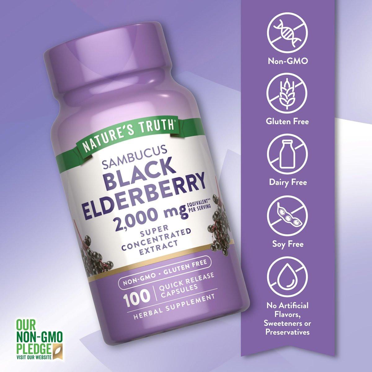 Nature's Truth Schwarzer Holunder Kapseln | 100 Stück | Superkonzentrierter Sambucus Extrakt | Non-GMO und Glutenfrei