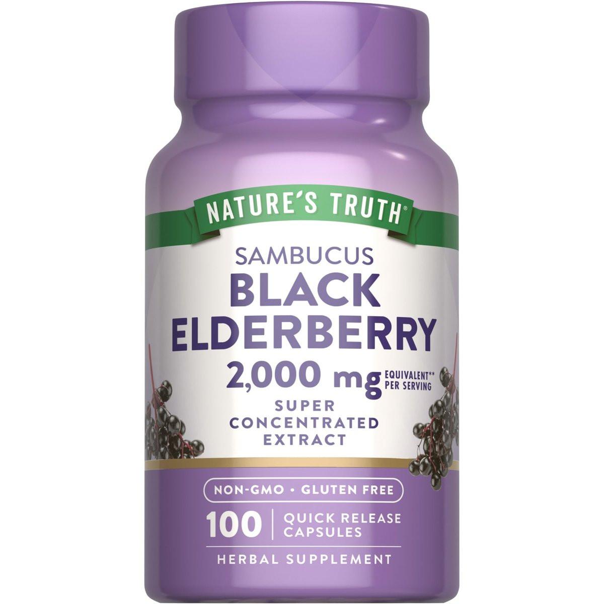 Nature's Truth Schwarzer Holunder Kapseln | 100 Stück | Superkonzentrierter Sambucus Extrakt | Non-GMO und Glutenfrei