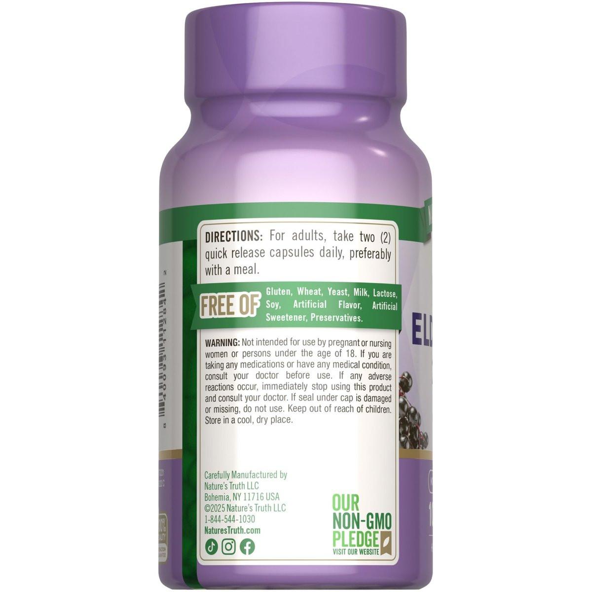 Nature's Truth Schwarzer Holunder Kapseln | 100 Stück | Superkonzentrierter Sambucus Extrakt | Non-GMO und Glutenfrei