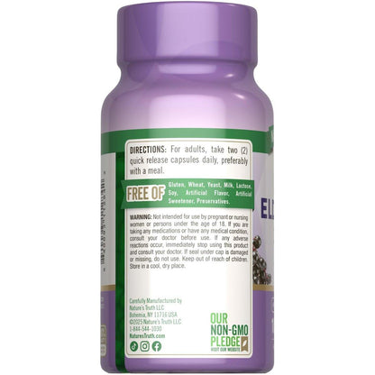 Nature's Truth Schwarzer Holunder Kapseln | 100 Stück | Superkonzentrierter Sambucus Extrakt | Non-GMO und Glutenfrei
