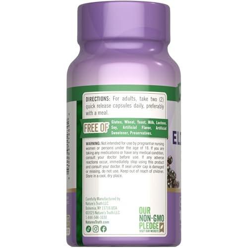 Nature's Truth Schwarzer Holunder Kapseln | 100 Stück | Superkonzentrierter Sambucus Extrakt | Non-GMO und Glutenfrei