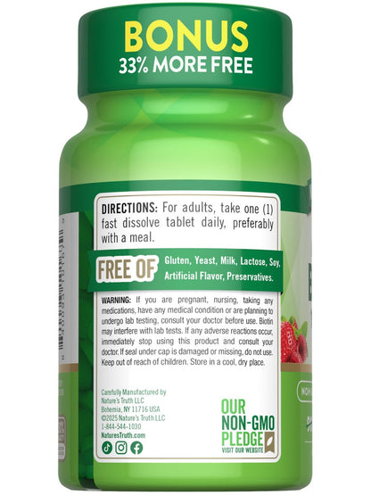 Nature's Truth Biotin 10000 mcg | 120 schnell lösliche Tabletten | Maximale Stärke | Natürlicher Beerengeschmack | Vegan, Non-GMO & Glutenfrei