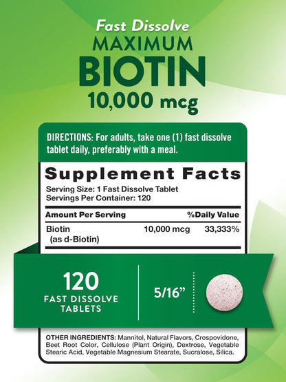 Nature's Truth Biotin 10000 mcg | 120 schnell lösliche Tabletten | Maximale Stärke | Natürlicher Beerengeschmack | Vegan, Non-GMO & Glutenfrei