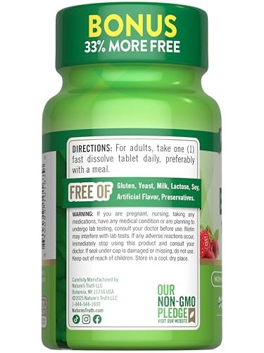 Nature's Truth Biotin 10000 mcg | 120 schnell lösliche Tabletten | Maximale Stärke | Natürlicher Beerengeschmack | Vegan, Non-GMO & Glutenfrei