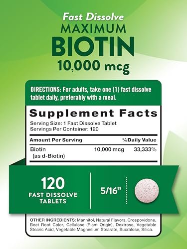 Nature's Truth Biotin 10000 mcg | 120 schnell lösliche Tabletten | Maximale Stärke | Natürlicher Beerengeschmack | Vegan, Non-GMO & Glutenfrei