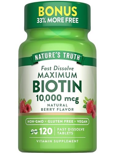 Nature's Truth Biotin 10000 mcg | 120 schnell lösliche Tabletten | Maximale Stärke | Natürlicher Beerengeschmack | Vegan, Non-GMO & Glutenfrei