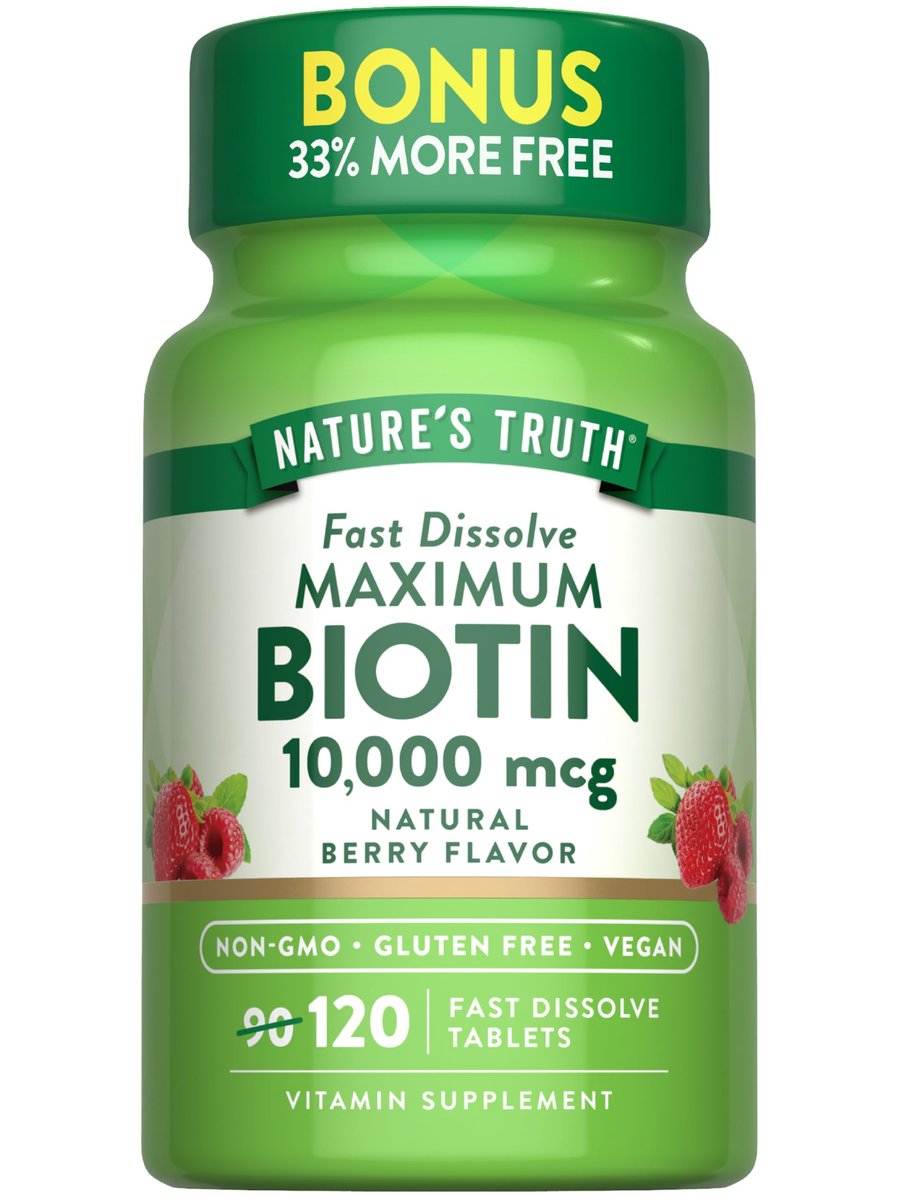 Nature's Truth Biotin 10000 mcg | 120 schnell lösliche Tabletten | Maximale Stärke | Natürlicher Beerengeschmack | Vegan, Non-GMO & Glutenfrei
