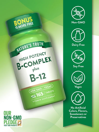 Nature's Truth Vitamin B-Komplex | 165 Tabletten | Plus B12 | Veganes & Nicht-GVO Nahrungsergänzungsmittel