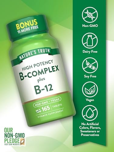 Nature's Truth Vitamin B-Komplex | 165 Tabletten | Plus B12 | Veganes & Nicht-GVO Nahrungsergänzungsmittel