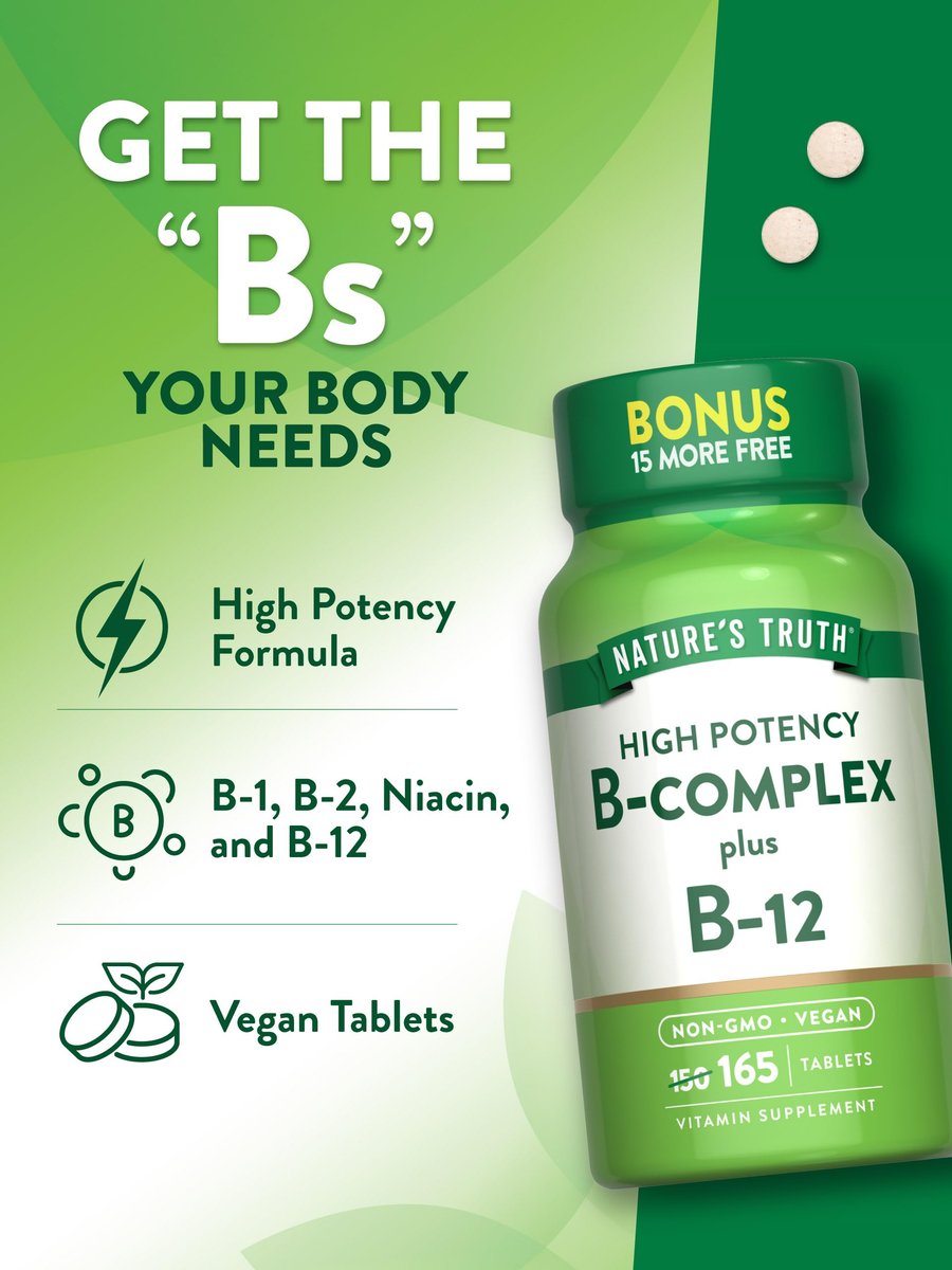 Nature's Truth Vitamin B-Komplex | 165 Tabletten | Plus B12 | Veganes & Nicht-GVO Nahrungsergänzungsmittel