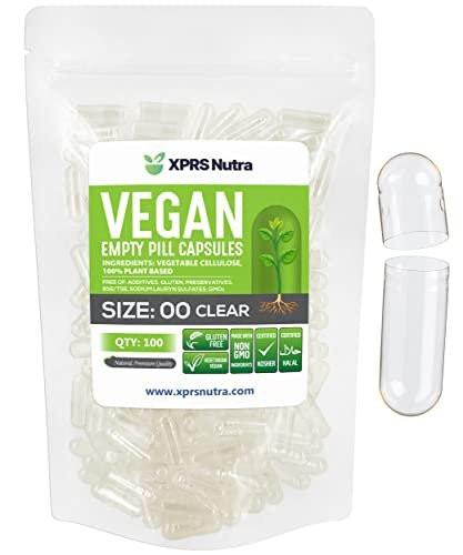 XPRS Nutra Leere Kapseln Größe 00 - 100 Stück Klare vegane Kapseln - Vegetarische Pillen - DIY Kapselbefüllung