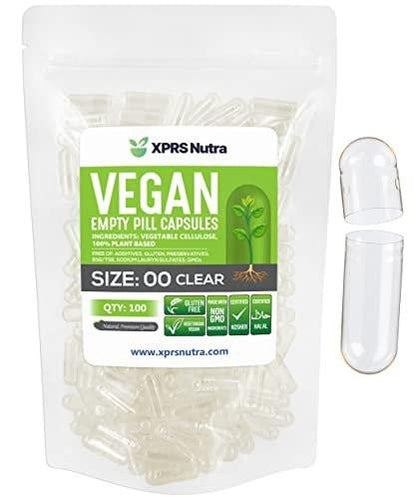 XPRS Nutra Leere Kapseln Größe 00 - 100 Stück Klare vegane Kapseln - Vegetarische Pillen - DIY Kapselbefüllung