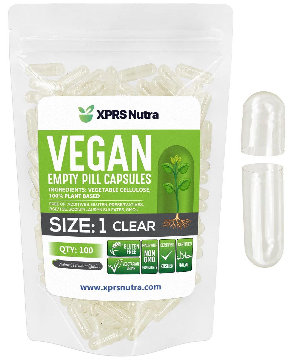 XPRS Nutra Größe 1 Leere Kapseln - 100 Stück Klare Leere Vegane Kapseln - Vegetarische Pillen - DIY Gemüsekapsel Befüllung - Veggie Pill Caps für Selbstgemachte Nahrungsergänzungsmittel