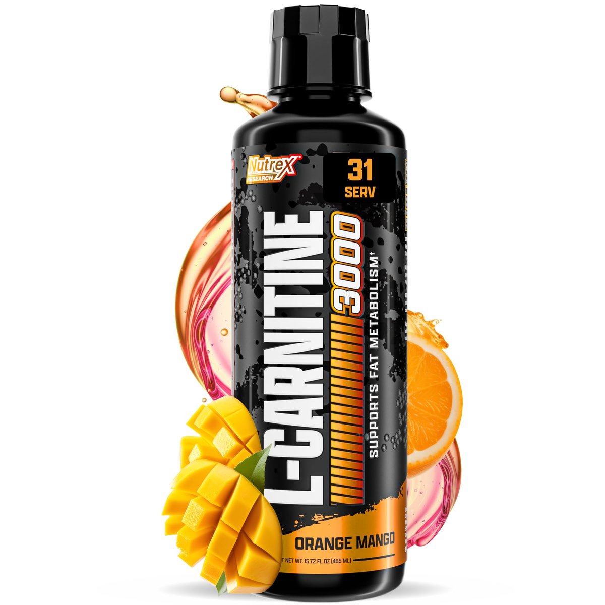 Nutrex Research Liquid Carnitine 3000 | Orange Mango | Stimulanzienfrei | 31 Portionen 473 ml