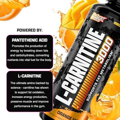 Nutrex Research Liquid Carnitine 3000 | Orange Mango | Stimulanzienfrei | 31 Portionen 473 ml