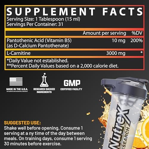 Nutrex Research Liquid Carnitine 3000 | Orange Mango | Stimulanzienfrei | 31 Portionen 473 ml