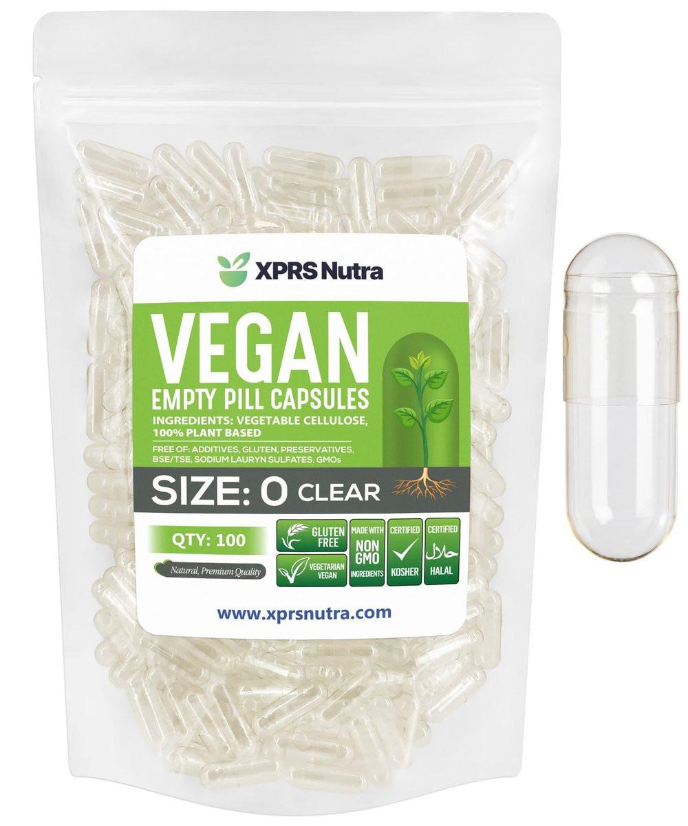 XPRS Nutra Größe 0 Leere Kapseln – 100 Stück Klare Vegane Kapseln – Vegetarische Pillen – DIY-Kapselbefüllung für selbstgemachte Nahrungsergänzungsmittel