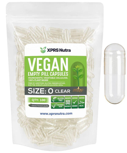 XPRS Nutra Größe 0 Leere Kapseln – 100 Stück Klare Vegane Kapseln – Vegetarische Pillen – DIY-Kapselbefüllung für selbstgemachte Nahrungsergänzungsmittel