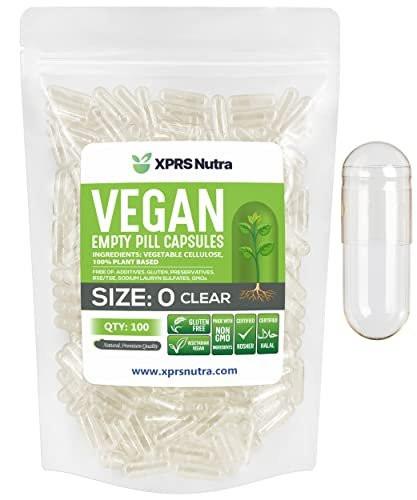 XPRS Nutra Größe 0 Leere Kapseln – 100 Stück Klare Vegane Kapseln – Vegetarische Pillen – DIY-Kapselbefüllung für selbstgemachte Nahrungsergänzungsmittel