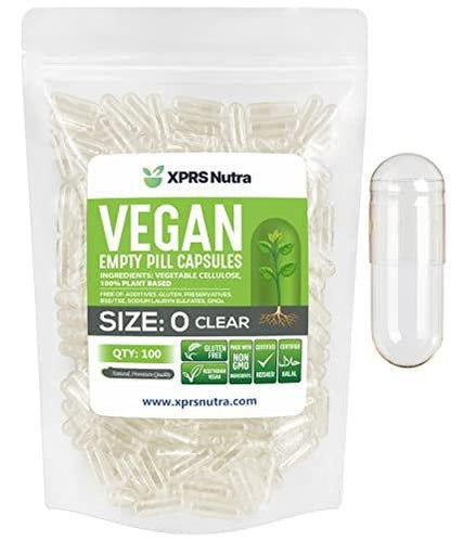 XPRS Nutra Größe 0 Leere Kapseln – 100 Stück Klare Vegane Kapseln – Vegetarische Pillen – DIY-Kapselbefüllung für selbstgemachte Nahrungsergänzungsmittel
