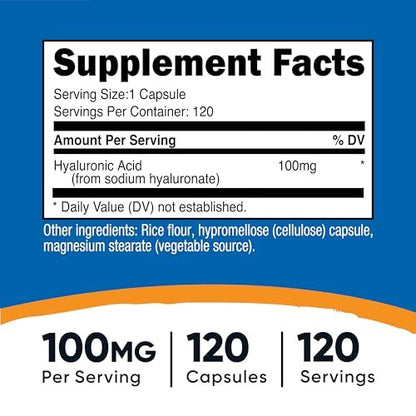 Nutricost Hyaluronsäure Kapseln 100mg, 120 vegane Kapseln - Glutenfrei, Nicht-GVO