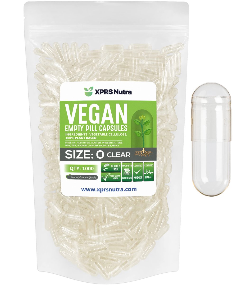 XPRS Nutra Größe 0 Leere Kapseln – 1000 Stück klare vegane Kapseln – pflanzliche Pillen – DIY-Kapselbefüllung – Veggie-Kapseln für selbstgemachte Nahrungsergänzungsmittel