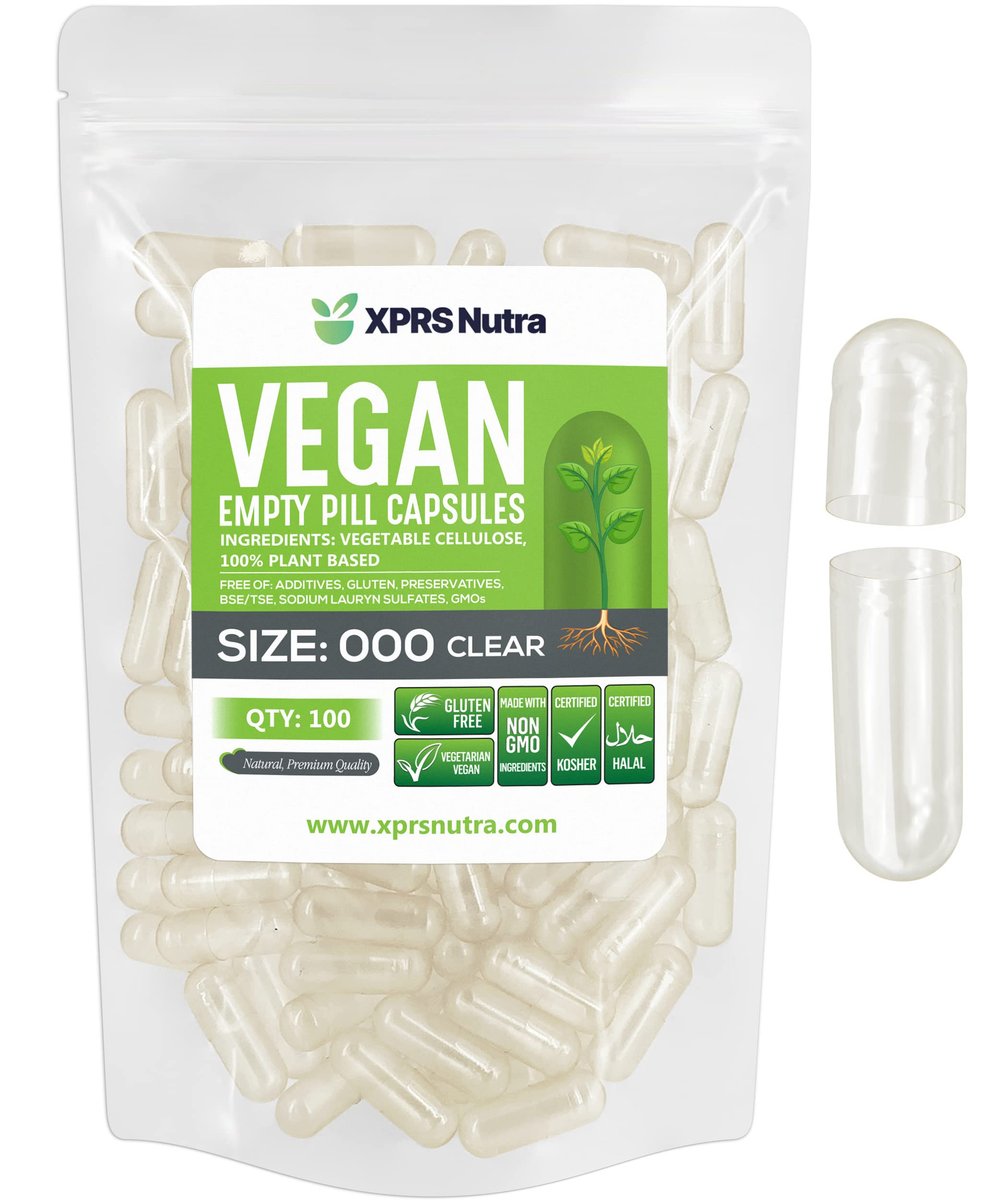 XPRS Nutra Vegan Leere Kapseln Größe 000 - 100 Stück Klare Leere Vegane Kapseln - Vegetarische Pillen - DIY Gemüsekapsel Befüllung - Veggie Caps Pillen