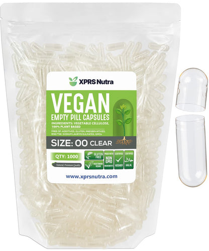XPRS Nutra Größe 00 Leere Kapseln - 1000 Stück Klare, vegane Kapseln - Vegetarische Leerkapseln - DIY Gemüsekapsel Befüllung - Vegane Pillenkapseln