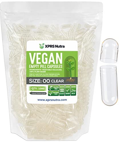 XPRS Nutra Größe 00 Leere Kapseln - 1000 Stück Klare, vegane Kapseln - Vegetarische Leerkapseln - DIY Gemüsekapsel Befüllung - Vegane Pillenkapseln