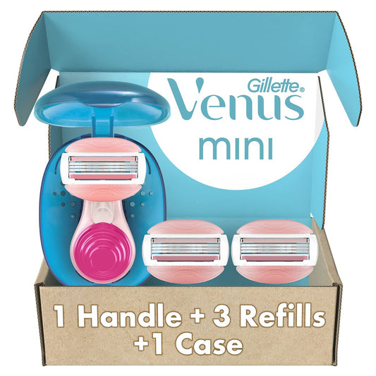 Gillette Venus Mini On The Go Damenrasierer Griff mit 3 ComfortGlide White Tea Duft Klingen Nachfüllpackungen + 1 Reiseetui